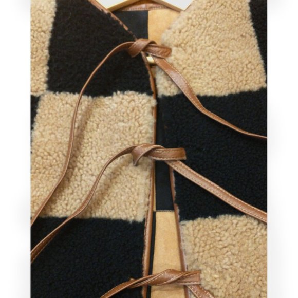 NWT Cawley Studio 'Ella' Patchwork checked checkerboard checker Shearling Vest - Picture 5 of 10